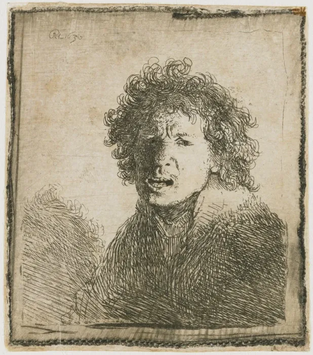 Framed Print : Self-Portrait with Open Mouth, 1630. Creator: Rembrandt van Rhijn (1606-1669)