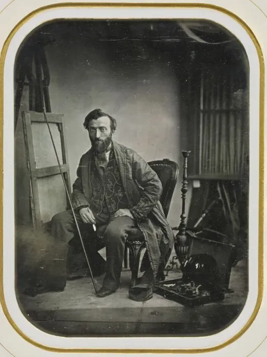 Framed Print : Self-Portrait in Painting Studio, c. 1843. Creator: Camille Dolard (French, 1810-1884) Framed Print : Self-Portrait in Painting Studio, c. 1843. Creator: Camille Dolard (French, 1810-1884)