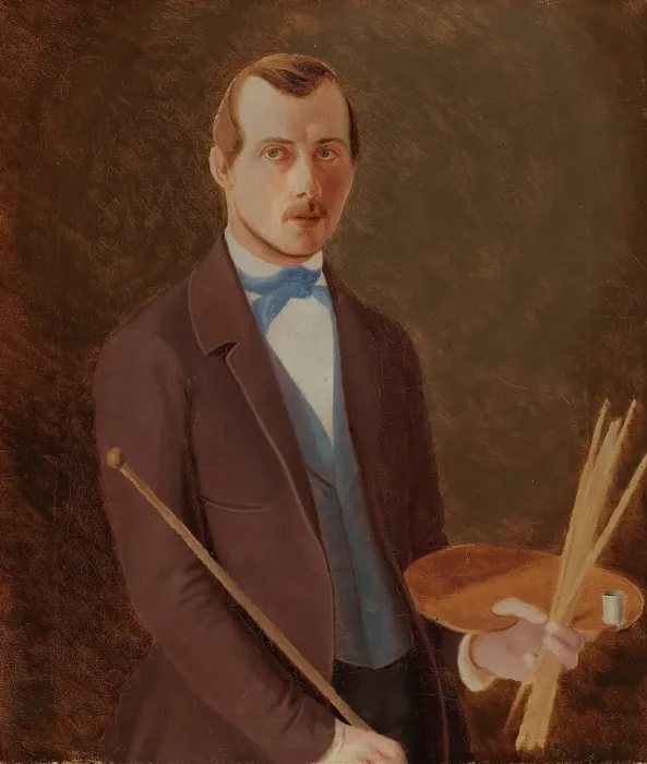 Framed Print : Self-portrait with palette in hand, 1849-1852. Creator: Ferdinand von Wright Framed Print : Self-portrait with palette in hand, 1849-1852. Creator: Ferdinand von Wright