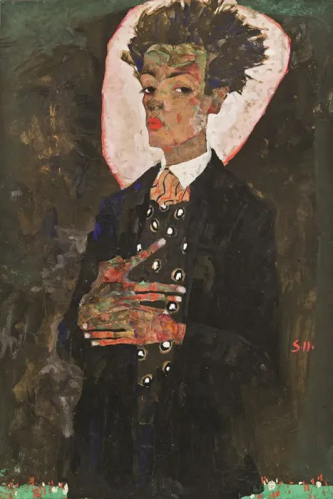 Framed Print : Self-Portrait with Peacock Vest Standing, 1911 Framed Print : Self-Portrait with Peacock Vest Standing, 1911