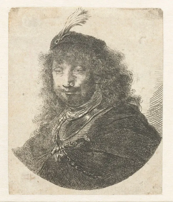 Framed Print : Self-portrait with plumed beret, after 1634. Creator: Rembrandt van Rhijn (1606-1669) Framed Print : Self-portrait with plumed beret, after 1634. Creator: Rembrandt van Rhijn (1606-1669)