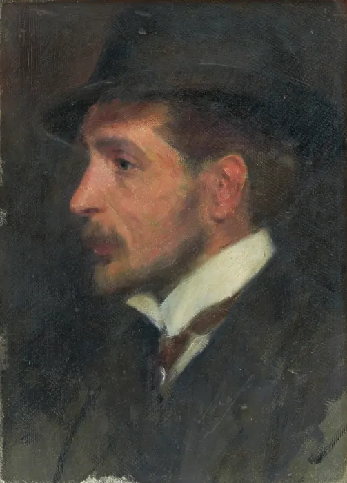Framed Print : Self-Portrait ? from Profile in a Hat, around 1900. Creator: Milan Thomka Mitrovsky Framed Print : Self-Portrait ? from Profile in a Hat, around 1900. Creator: Milan Thomka Mitrovsky