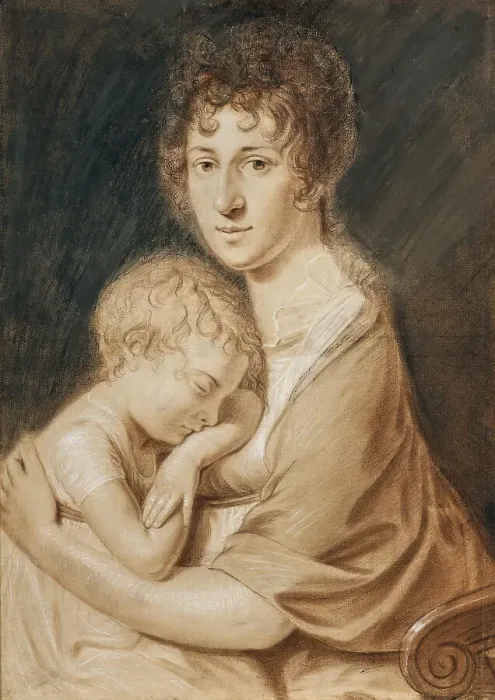 Framed Print : Self-portrait with son Johann August (1792-1870), c1794. Creator: Krafft (1764-1825)