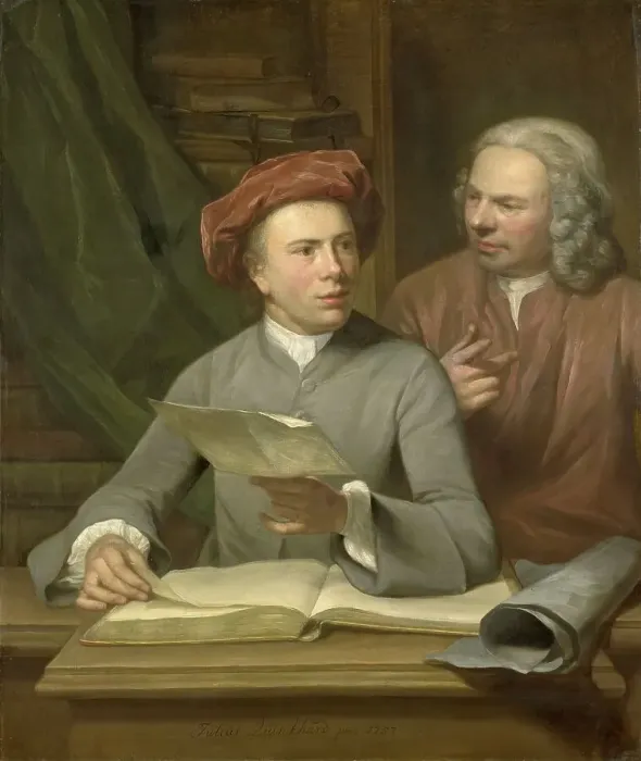 Framed Print : Self Portrait. Standing beside the Artist is his Father and Teacher Jan Maurits Quinkhard... 1757. Creator: Julius Quinkhard Framed Print : Self Portrait. Standing beside the Artist is his Father and Teacher Jan Maurits Quinkhard... 1757. Creator: Julius Quinkhard