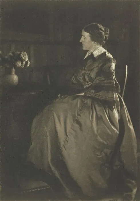 Framed Print : Self-portrait with Table and Flowers, 1896-1899. Creator: Gertrude Kasebier Framed Print : Self-portrait with Table and Flowers, 1896-1899. Creator: Gertrude Kasebier