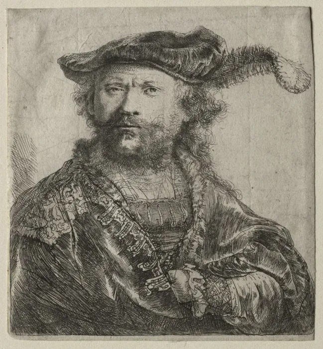 Framed Print : Self-Portrait in Velvet Cap with Plume, 1638. Creator: Rembrandt van Rijn (Dutch, 1606-1669) Framed Print : Self-Portrait in Velvet Cap with Plume, 1638. Creator: Rembrandt van Rijn (Dutch, 1606-1669)