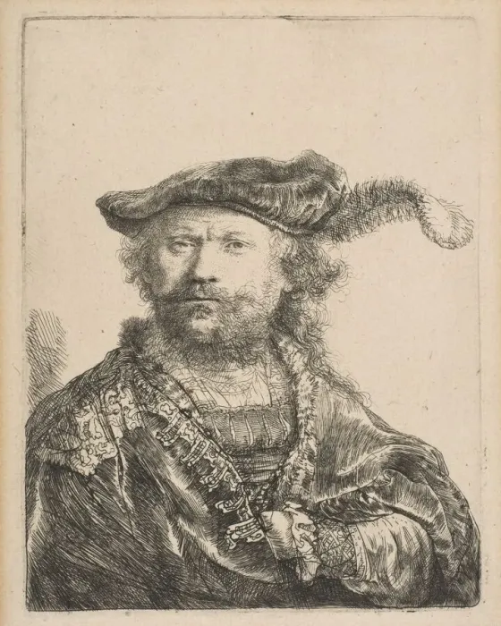 Framed Print : Self-Portrait in a Velvet Cap with Plume, 1638. Creator: Rembrandt Harmensz van Rijn Framed Print : Self-Portrait in a Velvet Cap with Plume, 1638. Creator: Rembrandt Harmensz van Rijn