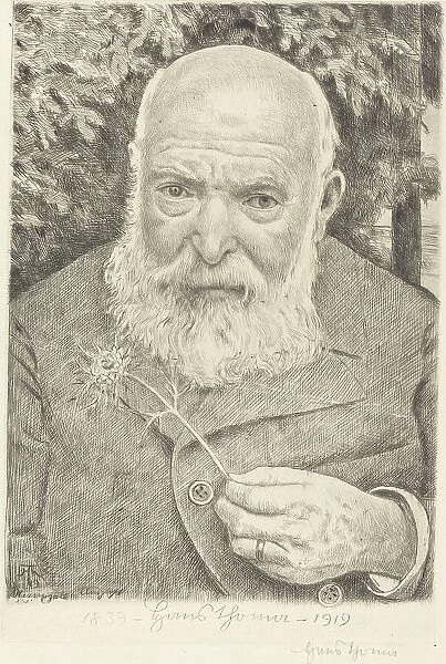 Self-Portrait VI with Flower, 1909. Creator: Hans Thoma