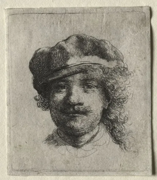 Framed Print : Self-Portrait Wearing a Soft Cap: Full Face, Head Only, c. 1634. Creator: Rembrandt van Rijn Framed Print : Self-Portrait Wearing a Soft Cap: Full Face, Head Only, c. 1634. Creator: Rembrandt van Rijn