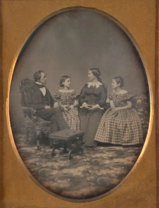Framed Print : Self-Portrait with Wife and Two Daughters, 1854. Creator: John Adams Whipple Framed Print : Self-Portrait with Wife and Two Daughters, 1854. Creator: John Adams Whipple
