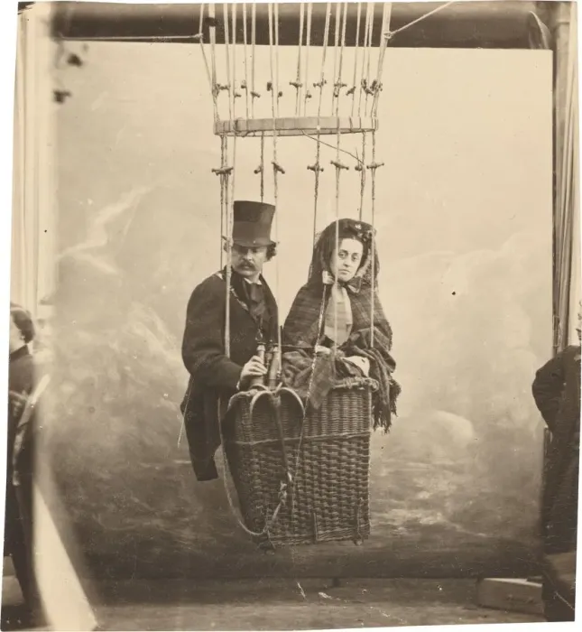Framed Print : Self-Portrait with Wife Ernestine in a Balloon Gondola, c. 1865, printed c. 1890 Framed Print : Self-Portrait with Wife Ernestine in a Balloon Gondola, c. 1865, printed c. 1890