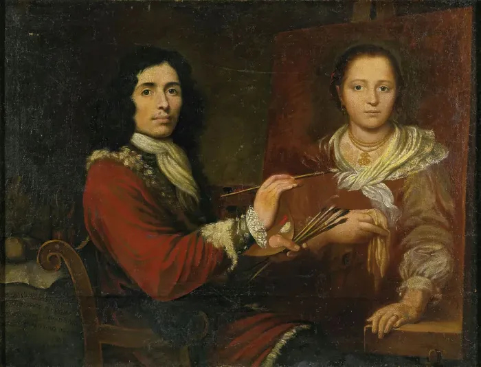 Framed Print : Self-Portrait with Wife, First Half of 17th cen.. Creator: Quaglio; Giulio I (1602-1657) Framed Print : Self-Portrait with Wife, First Half of 17th cen.. Creator: Quaglio; Giulio I (1602-1657)