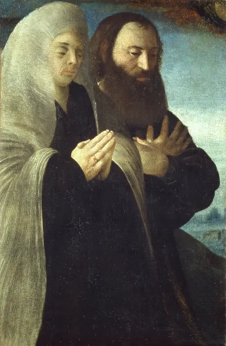Framed Print : Self-portrait with His Wife Placida, 1530-1535. Creator: Caroto, Giovan Francesco (c. 1480-1555) Framed Print : Self-portrait with His Wife Placida, 1530-1535. Creator: Caroto, Giovan Francesco (c. 1480-1555)