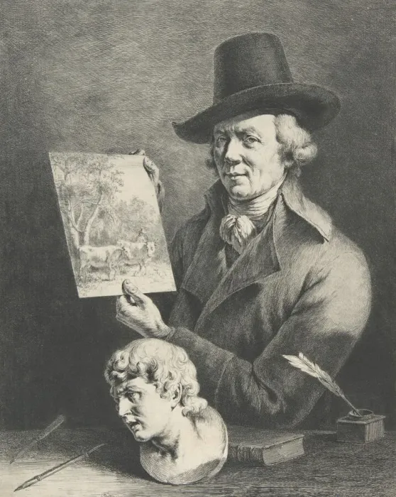 Framed Print : Self-Portrait (with Cows), 1796. Creator: Jean-Jacques de Boissieu Framed Print : Self-Portrait (with Cows), 1796. Creator: Jean-Jacques de Boissieu
