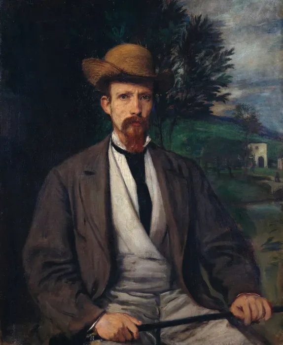 Framed Print : Self-Portrait with Yellow Hat, 1874. Artist: Marees, Hans von (1837-1887)