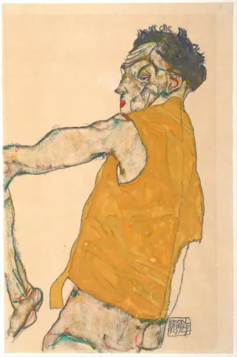 Framed Print : Self-Portrait in Yellow Vest, 1914. Artist: Schiele, Egon (1890?1918) Framed Print : Self-Portrait in Yellow Vest, 1914. Artist: Schiele, Egon (1890?1918)