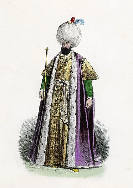 Selim II or Salim II (1524-1574). Ottoman Sultan, engraving, 1870