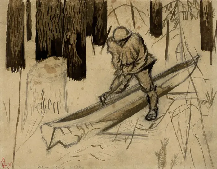 Framed Print : Selkup makes a boat, Selkups, 1920. Creator: A. G. Vargin Framed Print : Selkup makes a boat, Selkups, 1920. Creator: A. G. Vargin