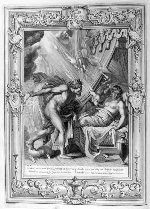 Framed Print : Semele is Consumed by Jupiters Fire, 1733. Artist: Bernard Picart Framed Print : Semele is Consumed by Jupiters Fire, 1733. Artist: Bernard Picart