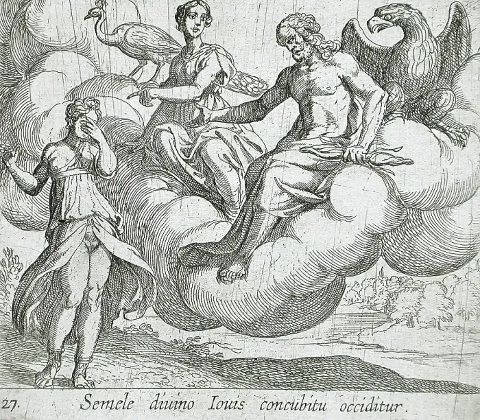 Framed Print : Semele's Wish, published 1606. Creators: Antonio Tempesta, Wilhelm Janson Framed Print : Semele's Wish, published 1606. Creators: Antonio Tempesta, Wilhelm Janson