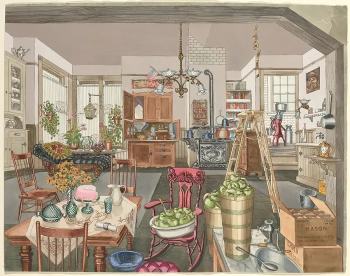 Framed Print : Semi-Rural Kitchen and Dining Room, 1910, 1935 / 1942. Creator: Perkins Harnly Framed Print : Semi-Rural Kitchen and Dining Room, 1910, 1935 / 1942. Creator: Perkins Harnly