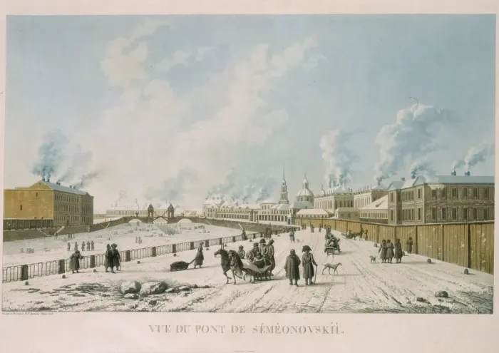 Framed Print : The Semyonovsky Bridge in Saint Petersburg, 1813. Artist: Damam-Demartrait, Michel Francois (1763-1827) Framed Print : The Semyonovsky Bridge in Saint Petersburg, 1813. Artist: Damam-Demartrait, Michel Francois (1763-1827)