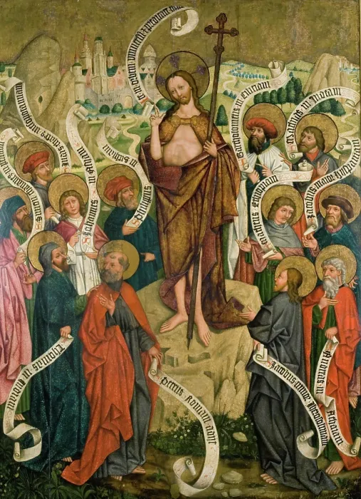 Framed Print : Sending out the apostles. Altar retable from the church in Mikuszowice - the corps. c1470. Creator: Master of Choirs Framed Print : Sending out the apostles. Altar retable from the church in Mikuszowice - the corps. c1470. Creator: Master of Choirs