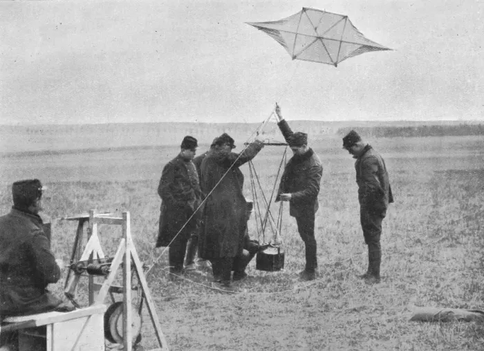 Framed Print : Sending up one of the French war kites, to which a camera is attached, 1914, (1915) Framed Print : Sending up one of the French war kites, to which a camera is attached, 1914, (1915)