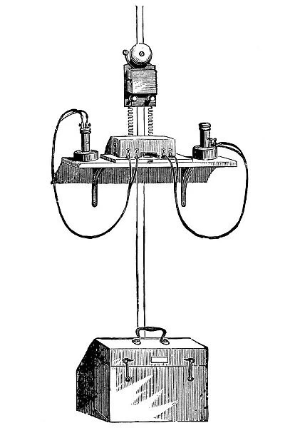 Sending and receiving apparatus with battery box at base, Edison carbon telephone, 1890