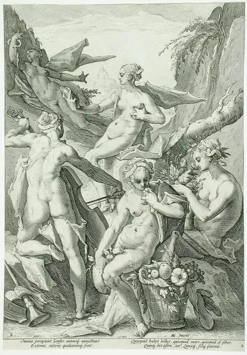 Framed Print : The Five Senses, 1588. Creator: Jacob Matham Framed Print : The Five Senses, 1588. Creator: Jacob Matham