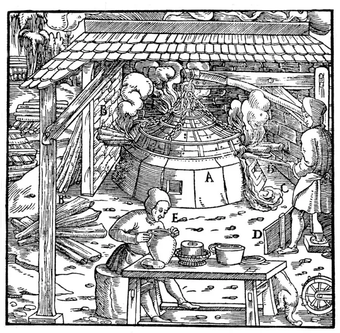 Framed Print : Separating lead from silver or gold in a cupellation furnace, 1556 Framed Print : Separating lead from silver or gold in a cupellation furnace, 1556