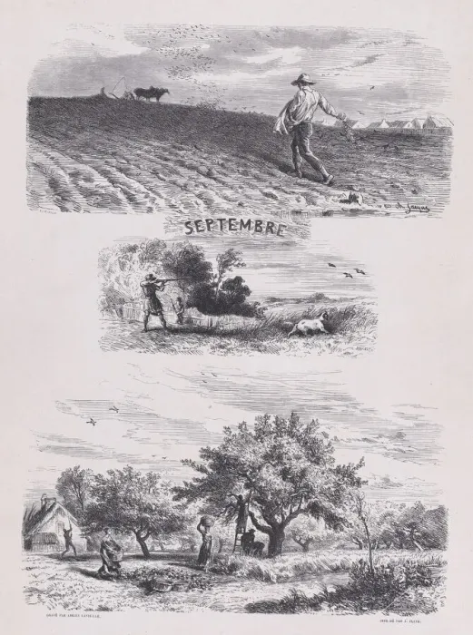 Framed Print : September from Album of Rustic Subjects, 1859. Creator: Jacques-Adrien Lavieille Framed Print : September from Album of Rustic Subjects, 1859. Creator: Jacques-Adrien Lavieille
