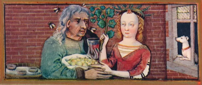 Framed Print : September - an ill-matched couple, 15th century, (1939). Creator: Robinet Testard Framed Print : September - an ill-matched couple, 15th century, (1939). Creator: Robinet Testard