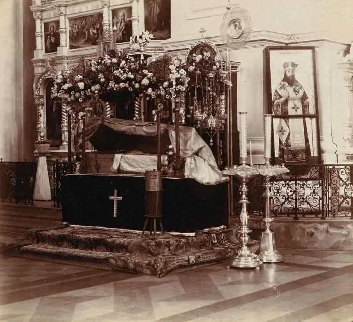 Framed Print : Sepulchre with the relics of Saint Evfrosiniia in Saint Eufrosyne Monastery, 1912. Creator: Sergey Mikhaylovich Prokudin-Gorsky Framed Print : Sepulchre with the relics of Saint Evfrosiniia in Saint Eufrosyne Monastery, 1912. Creator: Sergey Mikhaylovich Prokudin-Gorsky