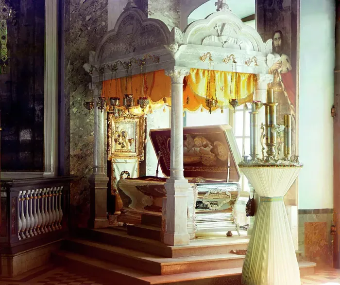Framed Print : Sepulchre of the Venerable Dimitrii Rostovskii with relics, Yakovlevsky Savior... 1911. Creator: Sergey Mikhaylovich Prokudin-Gorsky Framed Print : Sepulchre of the Venerable Dimitrii Rostovskii with relics, Yakovlevsky Savior... 1911. Creator: Sergey Mikhaylovich Prokudin-Gorsky