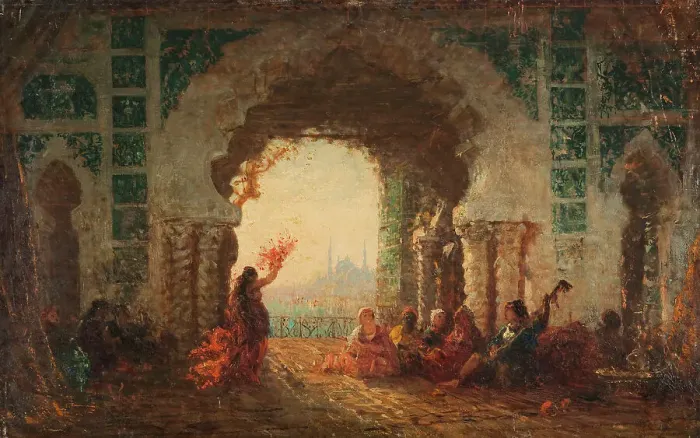 Framed Print : Sérail à Constantinople, la danse de l'almée, between 1880 and 1900. Creator: Felix Francois Georges Philibert Ziem Framed Print : Sérail à Constantinople, la danse de l'almée, between 1880 and 1900. Creator: Felix Francois Georges Philibert Ziem
