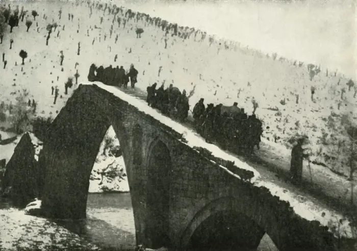 Framed Print : The Serbian Army General Staff On Their Retreat Through Albania, (1919). Creator: Unknown Framed Print : The Serbian Army General Staff On Their Retreat Through Albania, (1919). Creator: Unknown