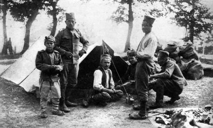 Framed Print : Serbian soldiers camping, First World War, 1914 Framed Print : Serbian soldiers camping, First World War, 1914