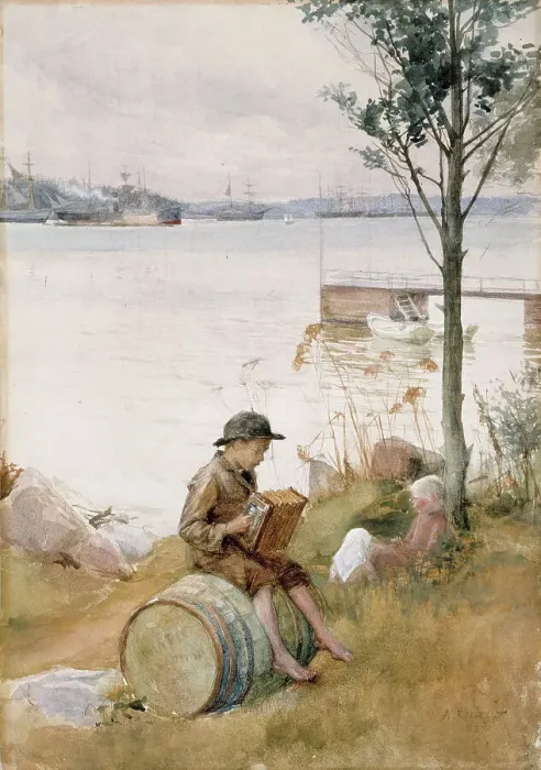 Framed Print : Serenade on the embankment, 1887. Creator: Albert Edelfelt Framed Print : Serenade on the embankment, 1887. Creator: Albert Edelfelt