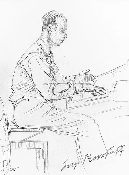 Sergei Prokofiev playing his Piano Concerto No. 3, 1936. Artist: Wiener, Hilda (1877-1940)