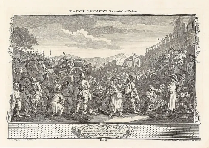 Framed Print : Series Industry and Idleness, Plate 11: The Idle Prentice Executed at Tyburn, 1747. Creator: Hogarth, William (1697-1764). Series Industry and Idleness, Plate 11: The Idle Prentice Executed at Tyburn, 1747 Framed Print : Series Industry and Idleness, Plate 11: The Idle Prentice Executed at Tyburn, 1747. Creator: Hogarth, William (1697-1764). Series Industry and Idleness, Plate 11: The Idle Prentice Executed at Tyburn, 1747