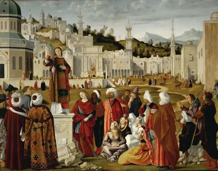 Framed Print : The Sermon of St. Stephen at Jerusalem. Artist: Carpaccio, Vittore (1460-1526) Framed Print : The Sermon of St. Stephen at Jerusalem. Artist: Carpaccio, Vittore (1460-1526)