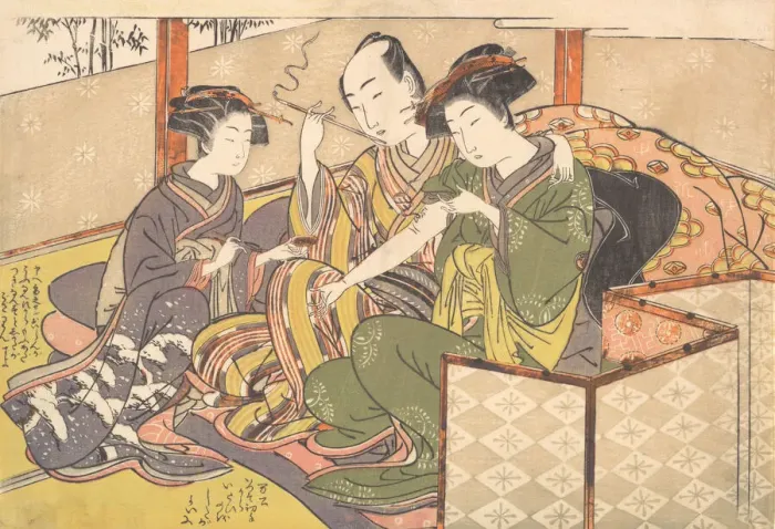 Framed Print : Servant Applying Medicinal to Geishas Arm, late 18th century. Creator: Kitao Shigemasa Framed Print : Servant Applying Medicinal to Geishas Arm, late 18th century. Creator: Kitao Shigemasa