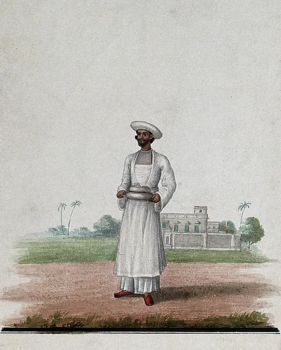 Framed Print : A servant carrying a serving dish, (between 1800 and 1899?). Creator: Unknown Framed Print : A servant carrying a serving dish, (between 1800 and 1899?). Creator: Unknown