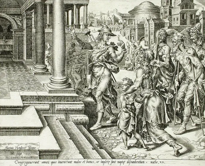 Framed Print : The Servant Inviting the Sick and the Poor to the Banquet, 1559. Creator: Dirck Volkertsen Coornhert Framed Print : The Servant Inviting the Sick and the Poor to the Banquet, 1559. Creator: Dirck Volkertsen Coornhert