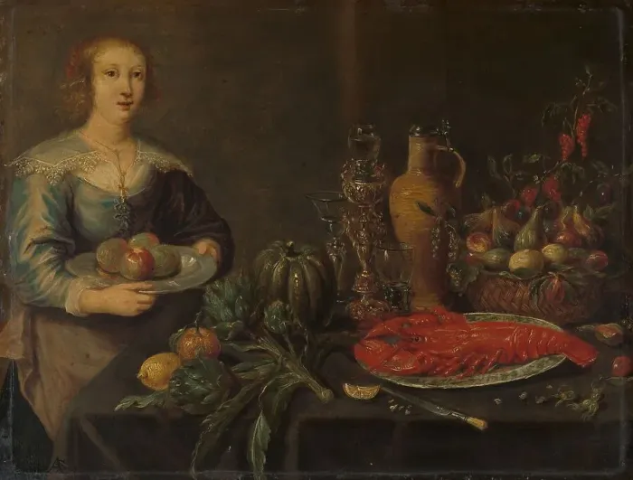 Framed Print : Servant by a Larder Table, c.1635-c.1645. Creator: Unknown Framed Print : Servant by a Larder Table, c.1635-c.1645. Creator: Unknown