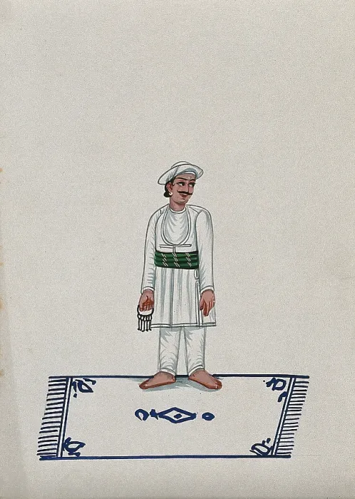 Framed Print : A servant standing on a carpet holding a bunch of keys, (between 1800 and 1899?). Creator: Unknown Framed Print : A servant standing on a carpet holding a bunch of keys, (between 1800 and 1899?). Creator: Unknown