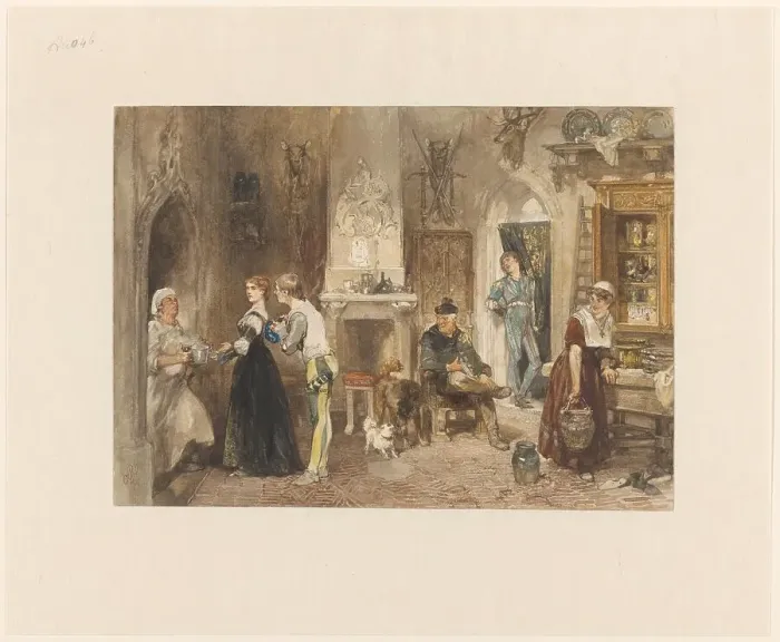 Framed Print : Servants of a castle united in a front room, 1870. Creator: Charles Rochussen