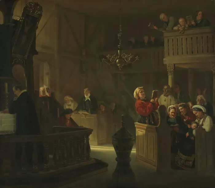 Framed Print : Service in a Norwegian Country Church, 1845. Creator: Adolph Tidemand Framed Print : Service in a Norwegian Country Church, 1845. Creator: Adolph Tidemand
