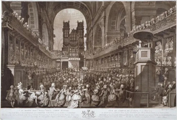 Framed Print : Service of thanksgiving in St Pauls Cathedral, City of London, 1789 (1790) Framed Print : Service of thanksgiving in St Pauls Cathedral, City of London, 1789 (1790)